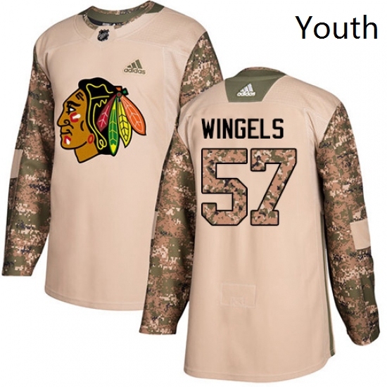Youth Adidas Chicago Blackhawks 57 Tommy Wingels Authentic Camo Veterans Day Practice NHL Jersey